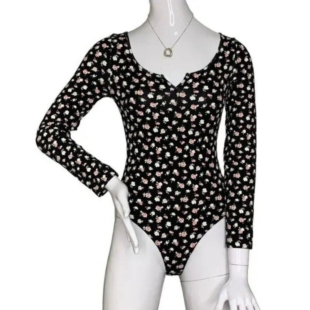 PINK Victoria's Secret Black Floral Bodysuit - Picture 5 of 8
